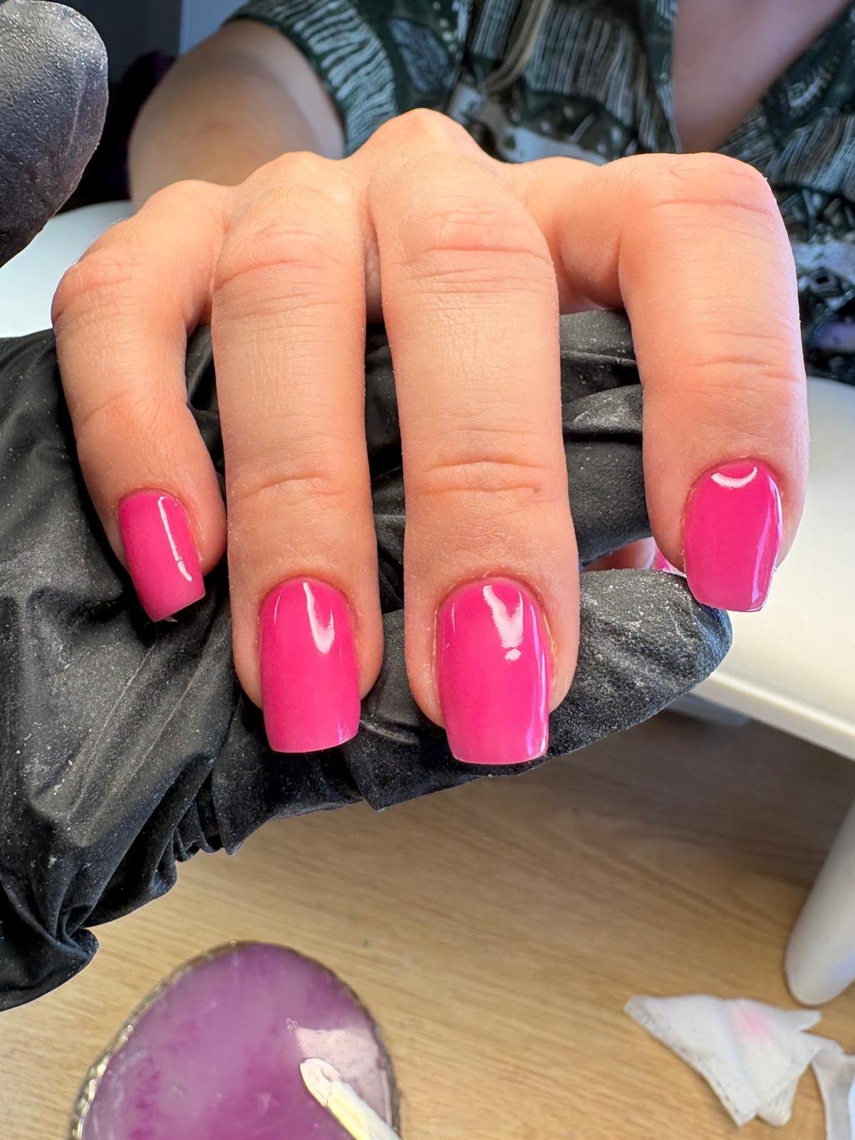 Russian manicure hard gel and colour in hot pink at Queen Bee Nails in Rockingham WA
