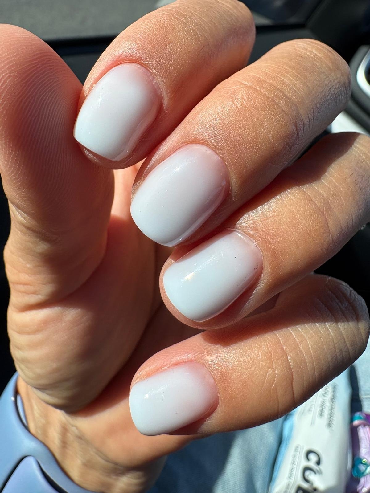 Russian manicure hard gel and colour in milky white at Queen Bee Nails in Rockingham WA